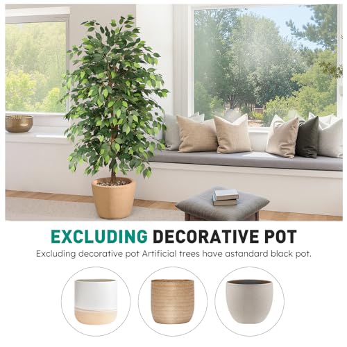 Ficus Tree Artificial 6ft, Tall Fake Tree with Realistic Leaves & Trunk, Artificial Tree for Home Office Living Room Decor Indoor Outdoor. - style: 6ft