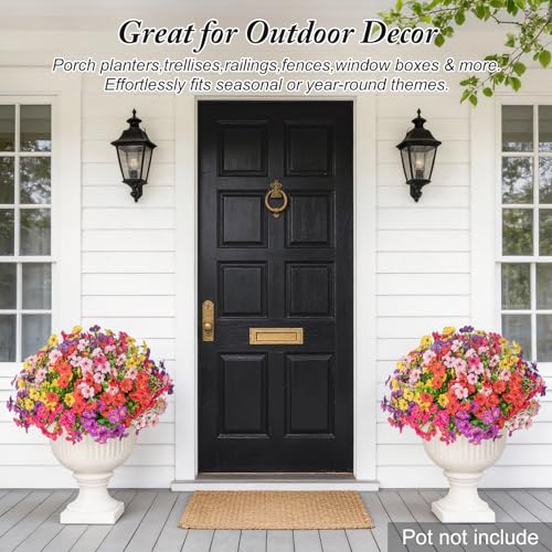 Artificial Flowers for Outdoors Decoration for UV Resistant Silk,16 Bundles | Artificial Violet Flowers for Spring Outdoor Decor, Realistic Fake Plants for Porch,Garden,Window Box,Vase Mix 6 Colors - color: 6 Mixed Color