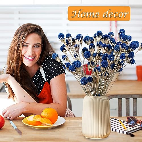 40 Pcs Natural Blue Dried Thistle Flowers Bouquet, Bulk Dried Craspedia Billy Balls Button Plant, 17'' DIY Floral Arrangements for Home Boho Kitchen Table Wedding Vase Decor
