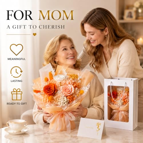Preserved Champagne Rose Bouquet, 100% Real Flowers for Women Mother Wife, Long-Lasting Eternal Cream Roses with Gift Box, Forever Flowers for Anniversary Birthday Mother's Day, Lasts 3-5 Years - color: Champagne Gold
