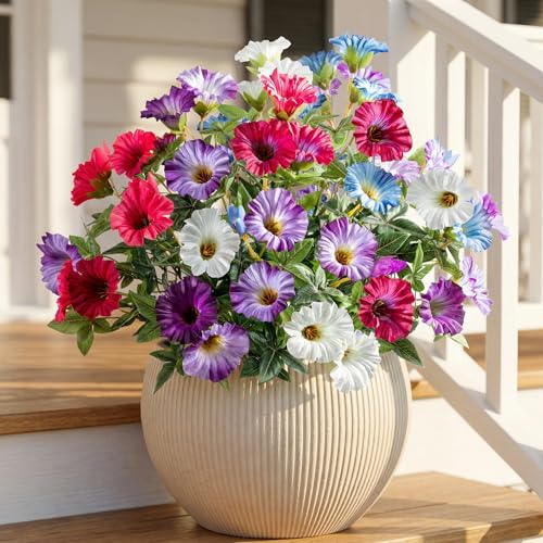 Colorful Artificial Morning Glory Flowers for Outdoor Planters, Premium UV Resistant Silk Faux Flowers for Porch, Hanging Basket & Window Box, Vibrant Garden Decor, No Pot, 13.3 Inch, 4 Bundles - color: Mixed Full Color 4pcs