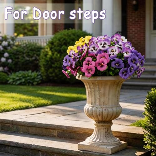 10 Pack Artificial Orchid Stems,5 Colors 2 Each Outdoor Fake Flowers UV Resistant, Spring Front Porch Decor,Wedding Outside Party Table Centerpieces Decoration(Purple1, Rose, White, Yellow,purple2) - color: Mix Flower-10