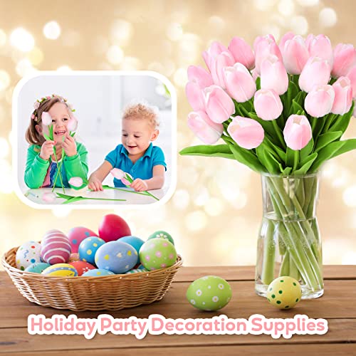 Jexine 100 Pcs Artificial Real Tulips Fake Artificial Tulip Flower Bulk Bouquet with Stem for Table Centerpieces Wedding Bridal Easter Mother's Day Garden Home Decor, 13.4''(Pink) - color: Pink
