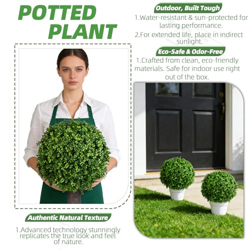 Artificial Boxwood Ball Bush- Faux Boxwood Decorative Balls for Backyard, Balcony,Garden, Wedding and Home Décor (2, 22inch)