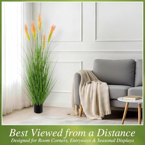 Thiccywoov 2 Pack 4 ft Tall Artificial Grass Plant Outdoor Faux Pampas Grass Potted Ornamental Plant UV Resistant Boho Fake Greenery Shrubs for Housewarming Patio Porch Entryway Balcony Indoor Decor - size: 4 ft