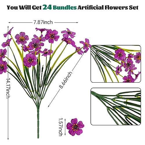 Lnoicy 24 Pcs Artificial Flowers for Outdoor,Plastic Flowers Decoration, UV Resistant Faux Flowers Shrubs, Artificial Plants for Indoor Outside Garden Home Wedding Farmhouse(Fuchsia) - color: Fuchsia, size: 24