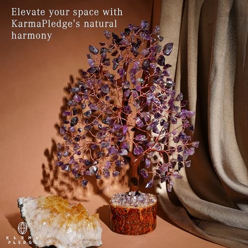 Crystal Tree of Life Amethyst Healing Crystal Trees for Home & Office Decoration, Handmade Crystal Money Bonsai Trees for Positive Energy, Good Luck, Christmas Decor, Birthday Gifts for Women, Mom - color: Wooden Base Amethyst Crystal Tree