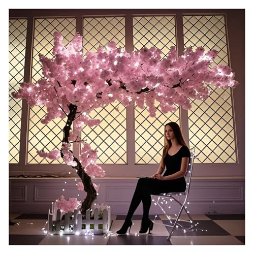 5ft Cherry Blossom Tree Artificial with Lights Faux Pink Artificial Flowers Handmade Fake Japanese Cherry Blossom Trees Decor for Indoor Outdoors - size: 5ft 3in
