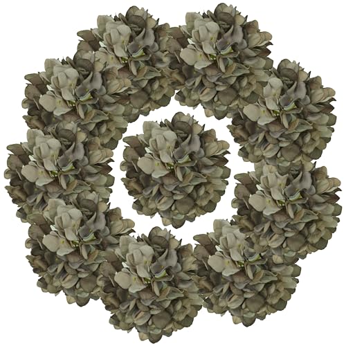 7.1''Coffee Hydrangea Artificial Flowers,10Pcs Artificial Silk Hydrangea Heads,81 Petals Faux Hydrangea Flowers Heads with Stems for Home Wedding Baby Shower Decor(Coffee) - color: Coffee