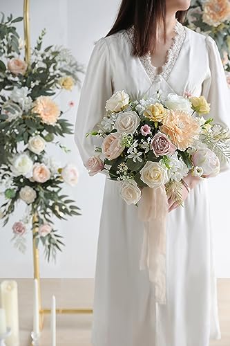 YYHUAWU Artificial Flowers Combo Set Fake Flower Leaf Box with Stems for DIY Wedding Bouquets Centerpieces Arrangements Baby Shower Party Home Decorations (Ivory & Champagne) - color: Ivory & Champagne