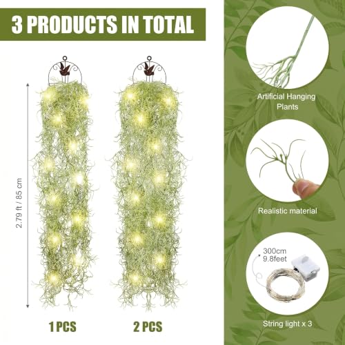 Mudder 3 Packs LED Artificial Hanging Plants, 3.6 ft Fake Hanging Plant, Ivy Vine Fake Leaves Greeny Chain Wall Home Room Garden Wedding Garland Outside Decor (Basket Not Included) (Vines Moss) - color: Vines Moss