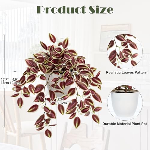 Briful Faux Plants Indoor Fake Potted Silk Plants Artificial Watermelon Peperomia Draping Plant for Home Office Room Kitchen Shelf Cabinet Tabletop Decoration(Dark Red - 1 Pack) - color: Dark Red