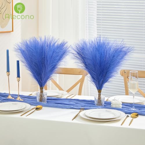 Alecono Navy Blue Pampas Grass 17in 𝟯𝟬𝙋𝙘𝙨, Artificial Faux Fluffy Pampas Grass Decor for Home Wedding Centerpieces Party - color: Navy Blue, size: 30pcs