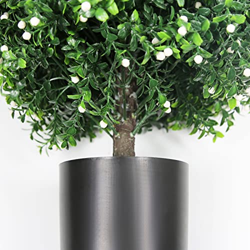 Sunnyglade 21.6” Tall Artificial Jasmine Topiary Ball Tree Set of 2 Pack Potted Bushes UV Resistant Potted Plants for Indoor Outdoor Home Garden (White) - color: White