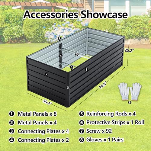 Thanaddo Galvanized Raised Garden Bed 6x3x2ft Outdoor Planter Box Galvanized Steel Garden Bed Kit for Vegetables, Flowers, Herbs and Succulents Black - size: 6x3x2 ft