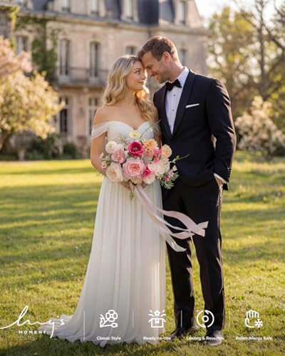 Ling's moment Wedding Bouquets for Bride, Powder Pink & Berry Pink Bridal Bouquets for Bride, 13 Inch Free Form Artificial Wedding Flower Bouquet for Rustic Wedding Ceremony Anniversary - color: Pk- Powder Pink & Berry Pink, size: Small 13 Inch