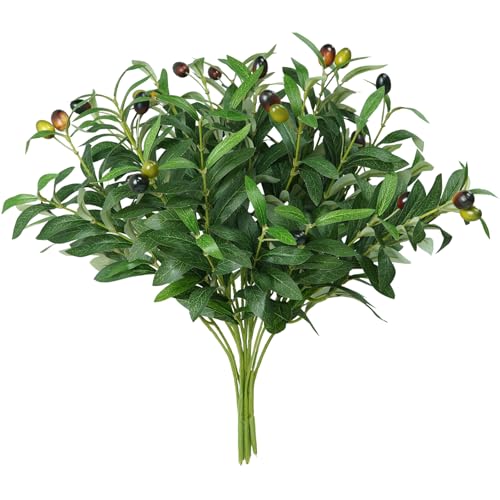 Faux Olive Branches, 18''Artificial Olive Stems,Perfect Greenery for Vase,Greenery for Centerpieces,Coffee Table,Home Decoration for Dining Room & Living Room,6pcs