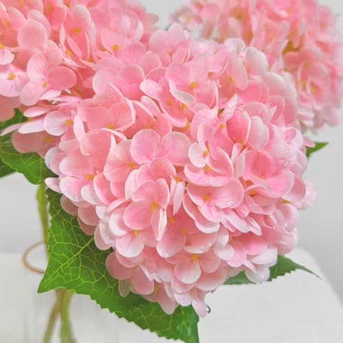 6 Pcs Real Touch Pink Hydrangea Artificial Flowers with Stems, Fake Silk Flowers for Outdoors, Artificial Flowers for Home Decor Wedding Bouquets Centerpieces Vase - color: Pink, size: 6 Pcs