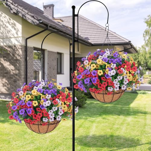 Artificial Hanging Flowers for Outdoors, UV Resistant Silk Flowers Basket Mixed Color Faux Daisy with Eucalyptus Leaves Hanging Fake Plants for Porch Balcony Patio Home Spring Summer Decoration - color: Mixed Color-2