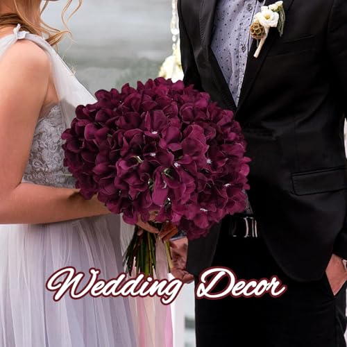 Burgundy Hydrangea Artificial Flowers Bulk with Stems 64 Pcs | Faux Silk Hydrangeas Flower Heads with Stems for Wedding Arch Table Centerpieces Home Garden Baby Shower Party Decoration - color: Burgundy