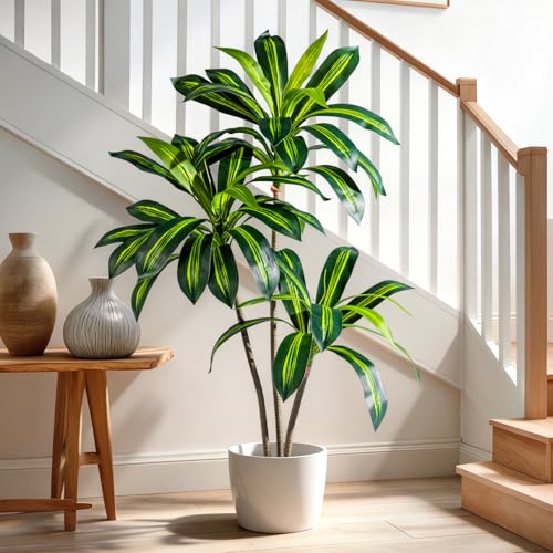 Tall Fake Tree Artificial Trees Plant with White Planter Pot Indoor Outdoor Potted Silk Plants Large Faux Trees loor Floor for Home Living Room Office Outside Patio para decoracion Housewarming Gift - size: 4ft
