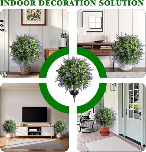 2-Piece Artificial Lavender Ball Tree, 23 inches, UV-Resistant with Wooden Stakes, for Indoor/Outdoor Decoration use