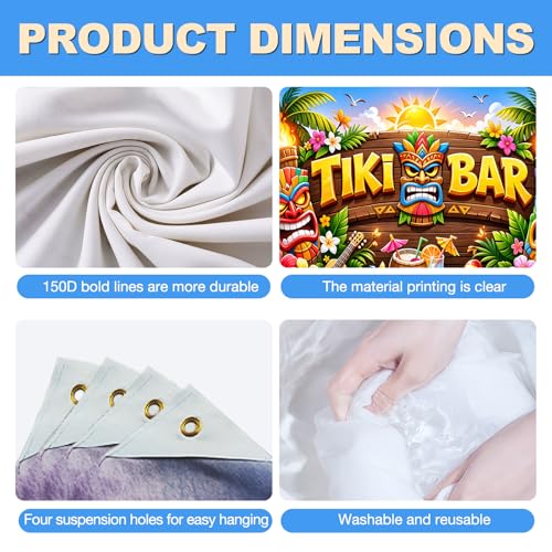 BlissYard Tiki Bar Backdrop Hawaiian Luau Party Banner Tropical Beach Theme Decoration 8x6FT Large Aloha Tiki Mask Photo Booth Background Summer Birthday Pool Party Indoor Outdoor Event Photography - color: Tiki Bar Aloha#02