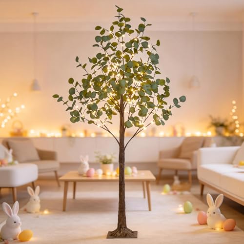 Lightshare 6FT Lighted Eucalyptus Tree 270L Warm White LED Artificial Greenery with Lights for Wedding Holiday Home Party Decoration Indoor Outdoor - size: 6ft