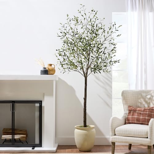 Best Choice Products 8Ft Artificial Olive Tree, Lifelike Faux Tree w/Planter Pot, Indoor Home Office Accent Decor Realistic Trunk, Fruit, Fake Plant - size: 8ft