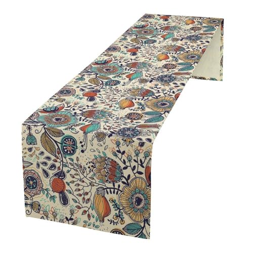 Vintage Boho Floral Table Runner Rustic Botanical Bohemian Art Abstract Flowers Dinner Runner for Farmhouse Kitchen Party Holiday 36X13inch - color: Bohoflower-12, size: L36"x W13"