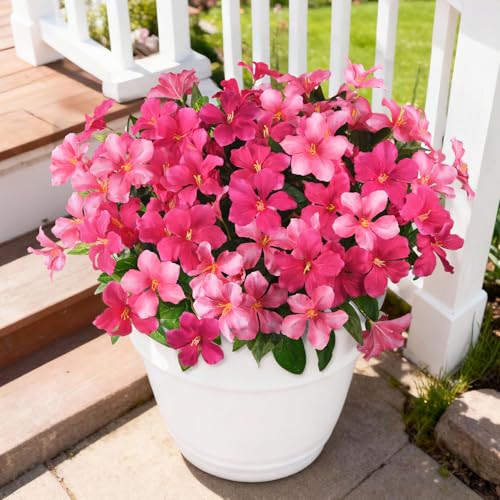 Homsunny Artificial Flowers for Outdoor, Fake Silk Flowers UV Resistant, Realistic Faux Plants Flowers for Front Door Porch Planter Patio Yard Garden Spring Decor - color: Rose Red+pink