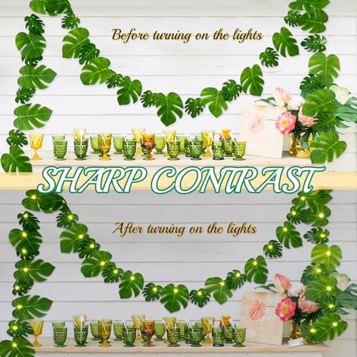 GuassLee 13.12 FT Hawaiian Tropical Party Decoration String Lights-40 LED Monstera Leaf String Lights for Luau Aloha Jungle Themed Party Decorations Supplies (2 Pcs)