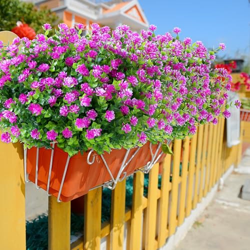 SITUMEIZI Artificial Flowers Outdoors UV Resistant, Fuchsia, 8 Bundles | Outdoor Fake Flower, Shrubs Greenery Plants, Hanging Decorations, Garden Porch Window Box, Outdoor Indoor Decor - color: Fushia