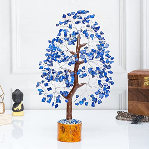 Lapis Lazuli Gemstone Crystal Tree of Life - Handmade Chakra Decor for Positive Energy - Blue Healing Stone - Third Eye Chakra - Feng Shui Money Tree - Spiritual Gift - color: Lapis Lazuli (Silver Wire)