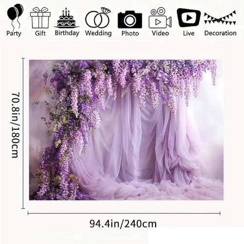 Purple Lavender Curtain Photography Background Lavenders Backdrops Curtain for Parties Backdrop Lavender Tulle Decor for Birthday Party Wedding Bridal Shower Floral Backdrop(Purple, 8x6feet) - color: Purple, size: 8x6feet
