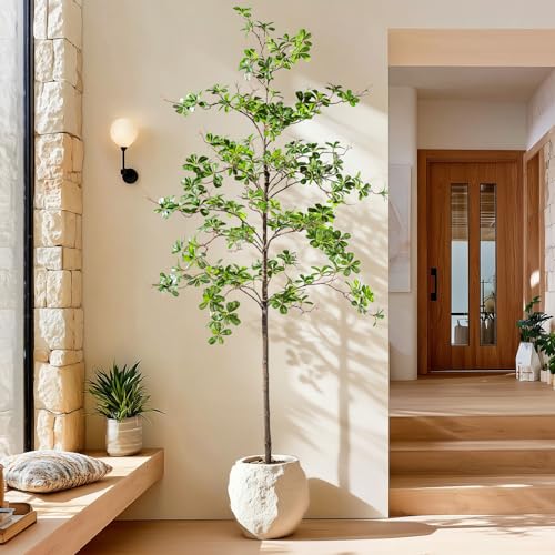Erimda Faux Black Olive Tree 7ft, Faux Plants Indoor Large Tall Tree Artificial Shady Lady Tree with Natural Wood Trunk & Realistic Leaves, Fake Olive Plant for Home Office Indoor Decor - color: Green, size: 7ft