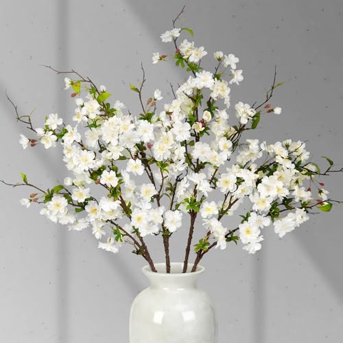 Artificial Cherry Blossom Branches 31.5'', 4 Pack Faux Spring Flowers for Tall Vase, Realistic Flower Stems for Home Decor, Wedding, Easter, Table Centerpiece and Party Decor (Pure White) - color: Pure White