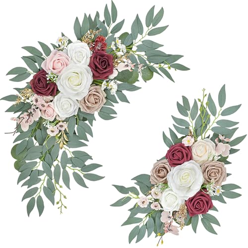 Wedding Arch Flowers, Artificial Arch Flowers for Wedding Welcome Signs Floral, Reception Backdrop Decoration, Bridal Shower, Baby Shower, Photo Backdrop Decorations (Red) - color: Red