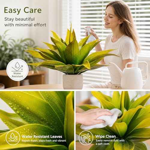 Ttranewsoo Artificial Agave Plants,Large UV Resistant Fake Agave Planters for Indoor and Outdoor Decorating Tropical Plant Succulents Greenery Indoor Decor (2Pack,22" Yellow) - color: Yellow