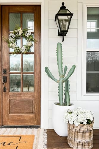 DILATATA 35.4” Tall Fake Cactus Plant Potted Large Cactus Euphorbia lactea 'White Ghost' Big Cacti Plants Artificial Cactus for Home Garden Office Decor Housewarming Gifts Faux Cacti - color: White Ghost