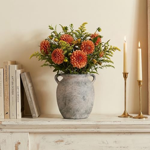7.28" Double Handle Terracotta Ceramic Vase, Farmhouse Table Decor Housewarming Gift - size: 7.27In