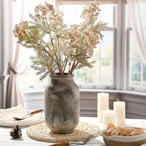 SIDUCAL Rustic Ceramic Farmhouse Flower Large Vase, Whitewashed Terra Cotta Vase, Pottery Decorative Flower for Home Decor, Table, Living Room Decoration, Shelf Decor, Mantel, 9.5 Inch, Terra - color: Terra-l