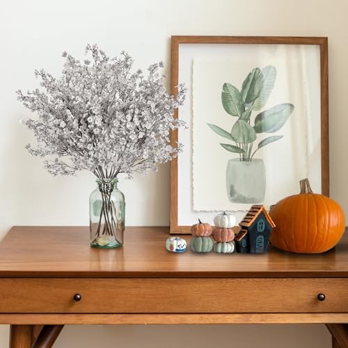 Sggvecsy 15 Pcs Babys Breath Artificial Flowers Gypsophila Bouquets Bulk Real Touch Fake Silk Flowers for Home DIY Floral Arrangement Table Centerpiece Fall Thanksgiving Autumn Decoration (Grey) - color: Grey, size: 15Pcs