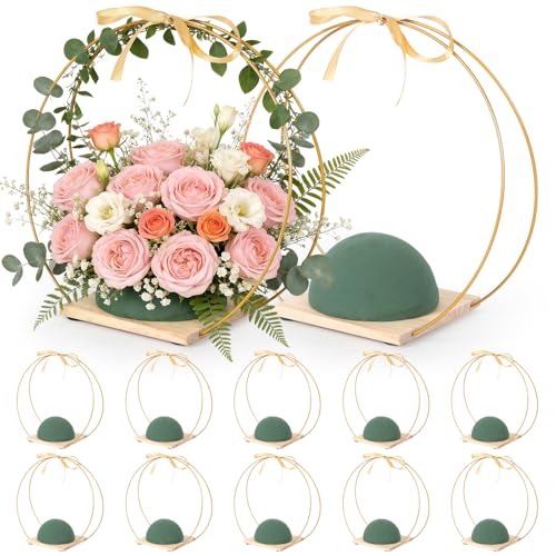 24Pack Double Floral Hoop Centerpiece for Tables 12'' Double Metal Floral Hoop Centerpieces with Stand Metal Rings for DIY Centerpiece with Foam for Table Decor Wedding Birthday Wreath Craft Party - size: 12'' Double Hoop-12 Sets