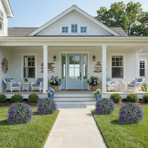 Dense Foliage Artificial Lavender Topiary Ball Trees 24 Inch, 2 Pack UV Resistant Fake Plants Outdoor, Faux Bushes with Ground Spike for Garden, Patio, Porch, Yard Decor - color: Lavender