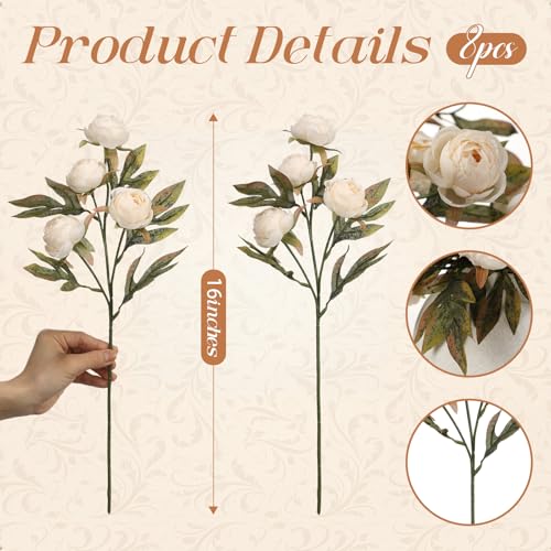 Thiccywoov 12 Pcs Faux Peony Stems Flowers Bulk Vintage Artificial Silk Peonies Stems Real Look Fake Peonies Branch for Vase Filler DIY Bouquet Centerpiece Home Indoor Outdoor Decor (Light Champagne) - color: Light Champagne
