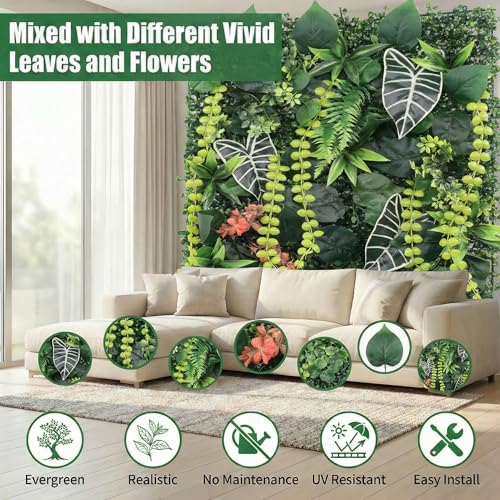 8 Pack 20"x20"Grass Wall Panels-Artificial Boxwood Panels for Greenery Wall Backdrop,UV-Protected Greenery Wall Backdrop Faux Greenery for Indoor Outdoor Decor,Garden Fence,Wedding,Privacy Screen - size: 20x20 8PCS