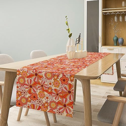 Retro Hippie Mid Century Table Runner Vintage Groovy Florals 1960s 1970s Boho Pink Red Dinner Runner for Country Farmhouse Home Kitchen Birthday Party Holiday 36X13inch - color: Bohoflower-9, size: L36"x W13"