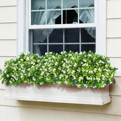 SJL Fake Outdoor Plants, Uv Protected Artificial Outdoor Flowers No Fade Faux Spring Flower Realistic Plastic Plant for Patio Home Yard Garden Indoor Outside Decoration 10Pcs(White) - color: Bundle White-plant