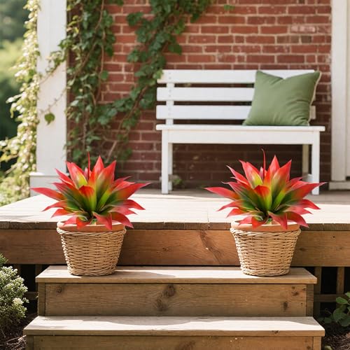 Artificial Agave 22" Faux Agave Fake Greenery Outdoor Artificial Plant Fake Plant for Indoor Home Decoration Plastic Plant Outdoor Decor Front Porch Decor Simulation Plants (Red 2Pcs) No Vase - color: 22"red